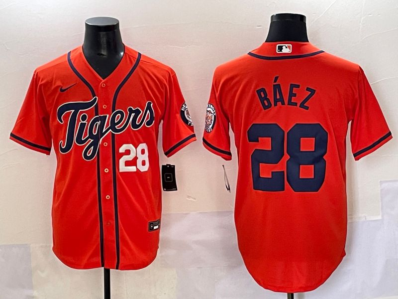 Men 2025 Detroit Tigers #28 Baez Orange Game Nike MLB Jersey style 2